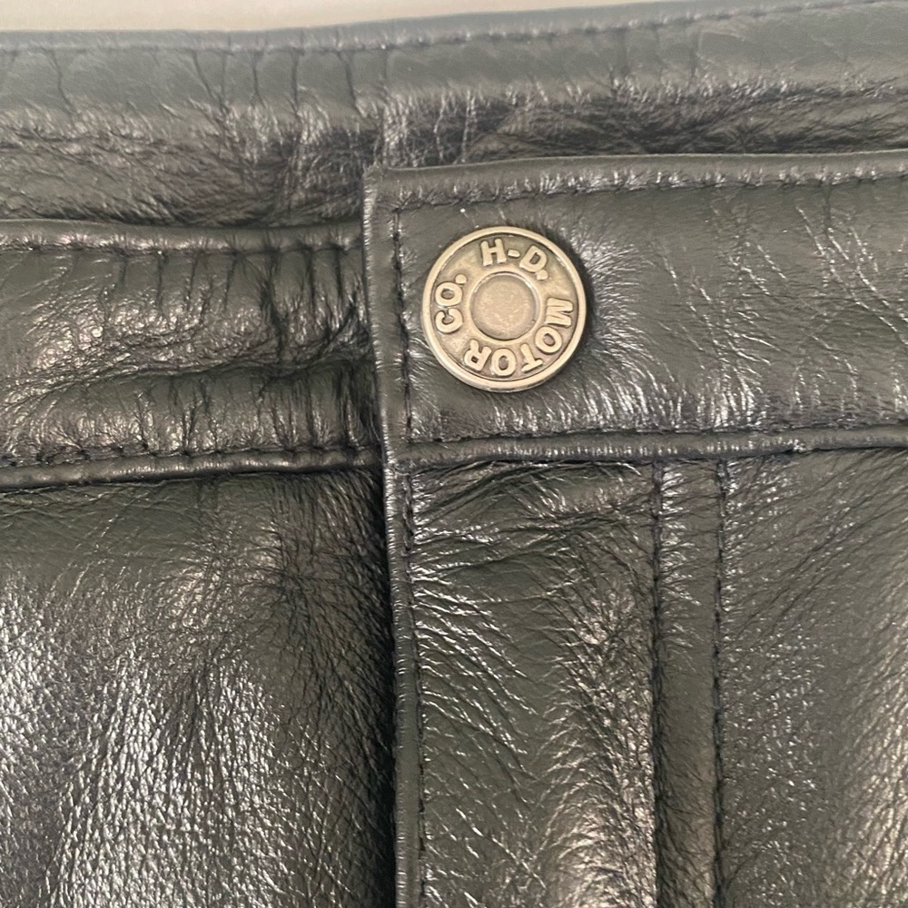Women’s Harley Davidson Lined Leather Pants tribal Appliqué/Zippers at bottom. 8 - Picture 4 of 13